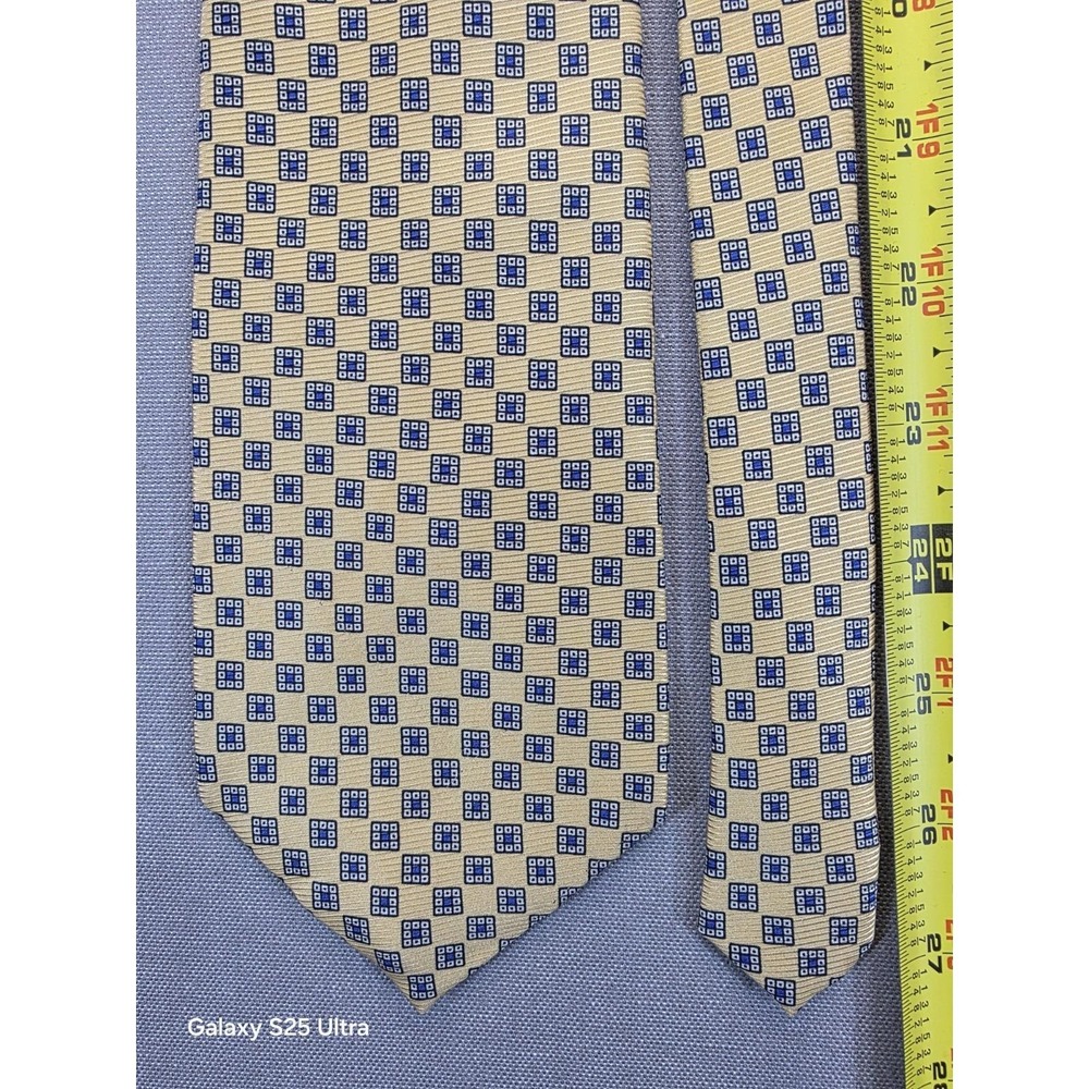Vintage‎ Lauren Ralph Lauren Necktie 100% Silk 4" USA Made Yellow Blue Geometric